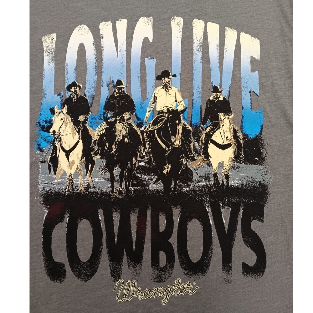 Wrangler Mens Long Live Cowboys Graphic Tee Heather Gray XL Country Western